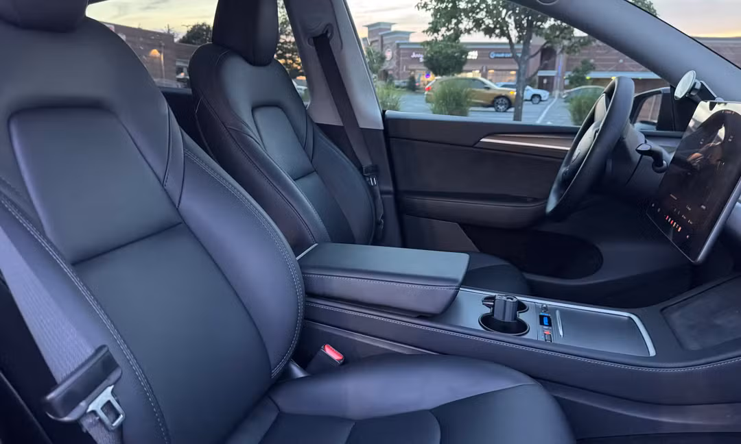 2023 Tesla Model Y Long Range AWD in Solid Black, Front Seats